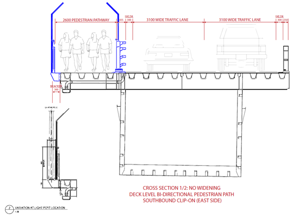 Southbound clip-on with bidirectional footpath (city side)